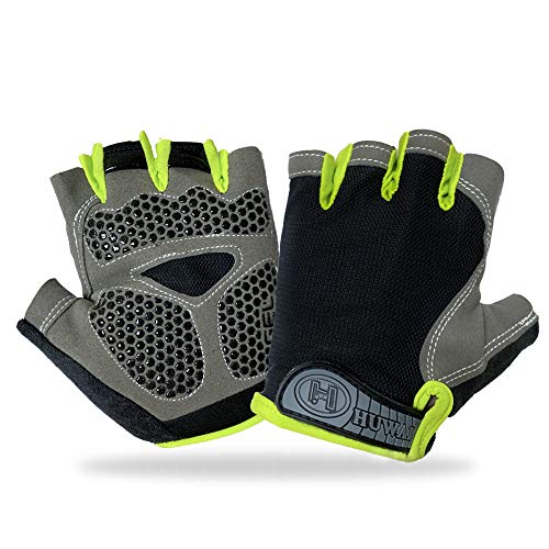 IvyLife Guantes de Ciclismo MTB Guantes de Bici de Carretera de Medio Dedo, Guantes Deportivos para Gimnasio Moto Entrenamiento, Antideslizantes Guantes Verano para Hombre y Mujer, Negro y Verde-L