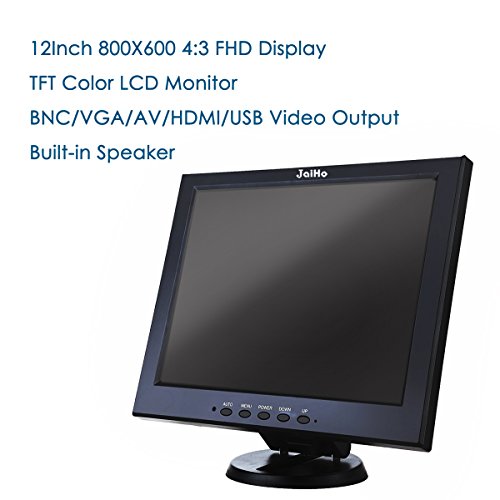 JaiHo 12" LCD de Alta definición Monitor, 800X600 4: 3 Resolución HD Pantalla TFT LCD en Color HD con Puertos USB VGA/HDMI/AV/BNC/Mic para cámara de vigilancia, Altavoz Incorporado