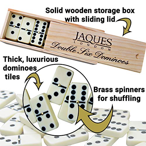 Jaques of London Dominós - Club Double Six Dominoes en una Caja de Madera con Tapas deslizantes