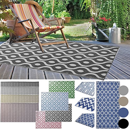 JEMIDI Alfombra XL XXL para exteriores y terrazas y terrazas, para exteriores, para balcón, decoración, para exteriores, resistente a la intemperie, rectangular, 150 x 210 cm, rombos negros