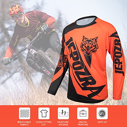 JEPOZRA Maillot Descenso Hombre Verano MTB Manga Larga Bicicleta Downhill Deportes al Aire Libre Camiseta Ciclismo Motocross Ropa Tops