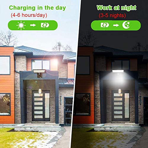 JESLED Luz Solar Exterior 90 LED, Carga solar y USB, Foco Solar Potente con Sensor de Movimiento,Impermeable con 3 Modos Inteligentes para Jardín, Patio, Camino, Escalera. (Pack de 1)