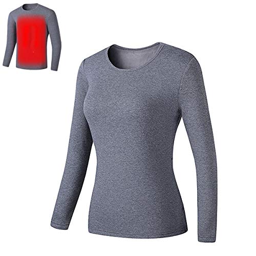 JFF Ropa Interior Térmica Plus Terciopelo Lavable USB Calentamiento Eléctrico Térmico Camisetas De Manga Larga (Batería No Incluida),Gray Women,XXXL