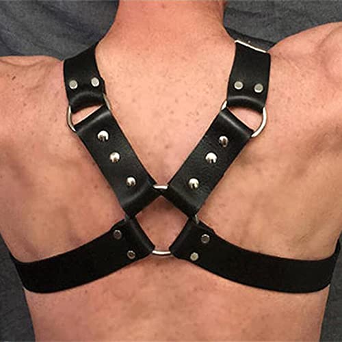 JFNV-Arnés De Pecho De Cuero Masculino,Arnés De Pecho De Cuerpo De Piel Sintética Negra para Hombre,Disfraz Sexy Gay Club Rave Straps