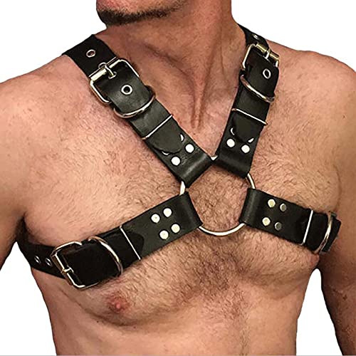 JFNV-Arnés De Pecho De Cuero Masculino,Arnés De Pecho De Cuerpo De Piel Sintética Negra para Hombre,Disfraz Sexy Gay Club Rave Straps