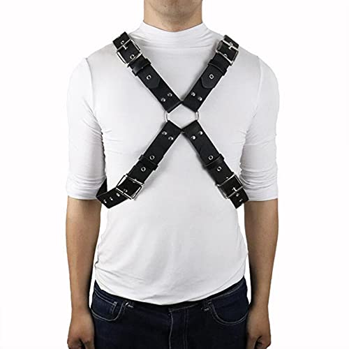 JFNV-Arnés De Pecho De Cuero Masculino,Arnés De Pecho De Cuerpo De Piel Sintética Negra para Hombre,Disfraz Sexy Gay Club Rave Straps