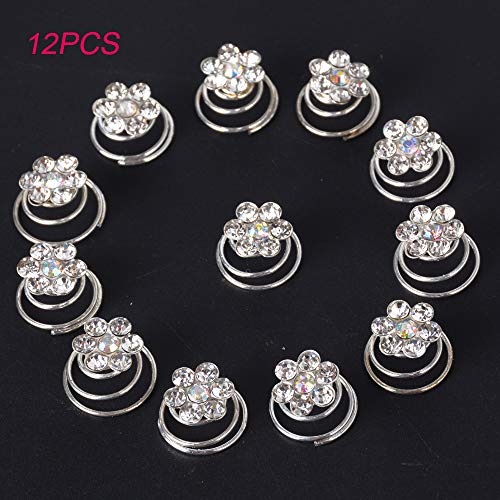 JNCH 60pcs Horquilla Espiral de Perla Rhinestone Espirales Pelo Pinzas Cabello Flores Plata Blanca Accesorios Pelo Boda Novia Mujer Nupcial Comunión (5 Estilos Mezclados)