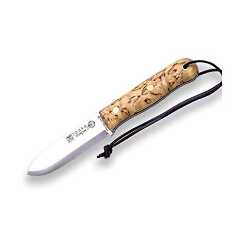 Joker Cuchillo de Caza Trampero S CL124-P, Mango de Abedul Rizado, Funda Piel marrón con pedernal, Hoja de 10 cm, Herramienta de Pesca, Caza, Camping y Senderismo