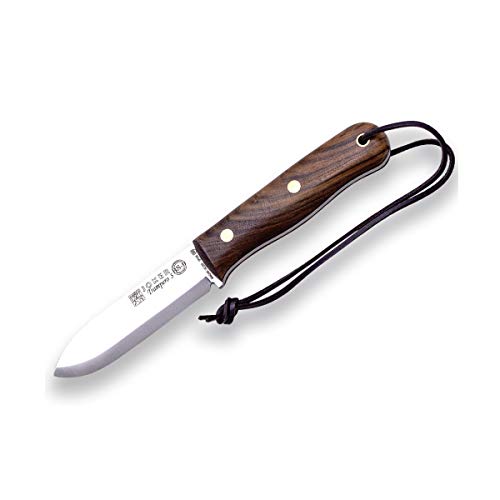 Joker Cuchillo de Caza Trampero S, Hoja de 10 cm, Mango Nogal, Funda Piel marrón con pedernal, Acero Sandvik 14C28N, Herramienta de Pesca, Caza, Camping y Senderismo