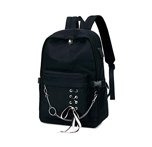 Joymoze Mochila Clásica para Mujer Mochila Escolar con Estilo para Niña Adolescente Negro con Cadena