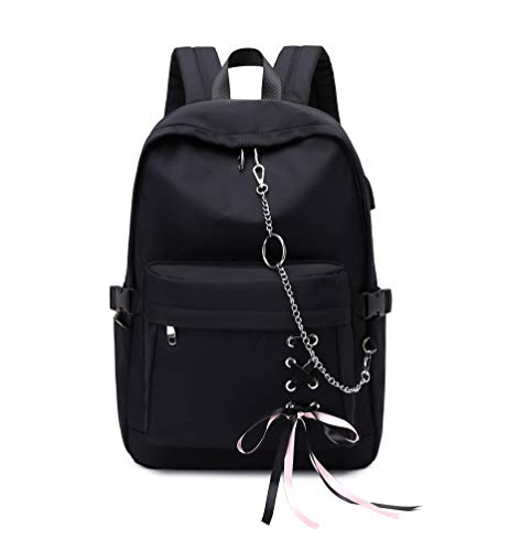 Joymoze Mochila Clásica para Mujer Mochila Escolar con Estilo para Niña Adolescente Negro con Cadena