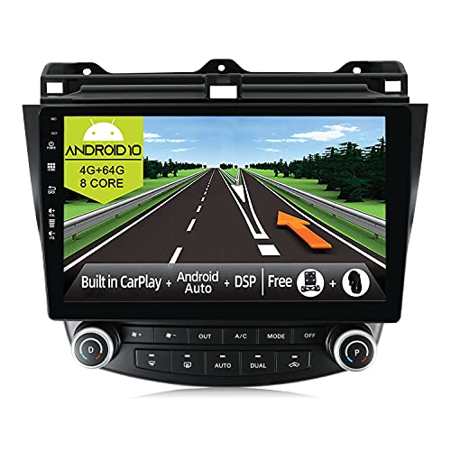 JOYX Android 10 Autoradio para Honda Accord 7th (2002-2007) - [4G+64G] - Built-in DSP/Carplay/Android Auto - Gratis Cámara Mic - 10.1 Pulgada 2 DIN - Apoyo Dab 4G WLAN BT Volante 360-Cámara Fast-Boot