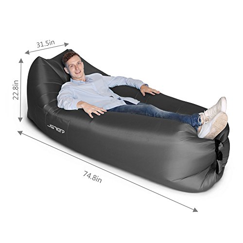 JSVER Sofa Hinchable del Aire del Ocioso de Playa,Tumbona Hinchable sofá Inflable Cama con el Paquete Portable para Viajar, Acampar, Senderismo, Piscina y Partidos de la Playa -Negro