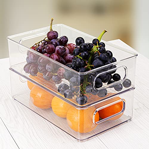 Juego de 6 Organizadores de Nevera (4 Grandes / 2 Pequeños), FINEW Organizadores para la despensa, Transparente Organizador de Caja de Almacenamiento para Cocinas, Refrigeradores, Armarios - sin BPA