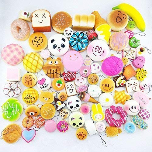 Juguetes Squishy de Hinchado Lento Paquete Surtido de 10 Squishies: Kawaii de Comida Gigante Bollo Pan Donuts Panda Suaves y Blandos Jumbo Medio y Mini - Amuletos de Móvil Llavero Correa