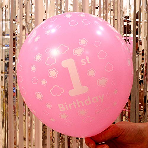 Juland Kit de Decoraciones para niña de 1er cumpleaños Suministros para la Primera Fiesta Rosa - Globo de Aluminio número 1, Estandarte Feliz Dorado, Estrellas y Dulces, Globos de Confetti