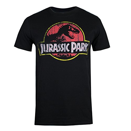 Jurassic Park Logotipo Desgastado Camiseta, Negro (Black Blk), L para Hombre