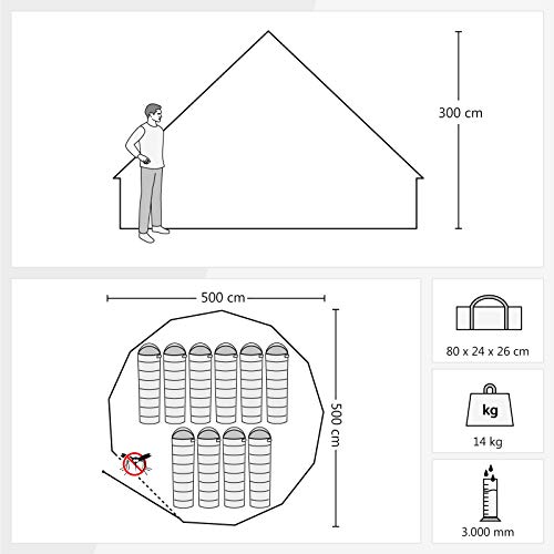 Justcamp Tipi Bell 10 tienda campaña tipi, para familiar, 10 personas, piramide