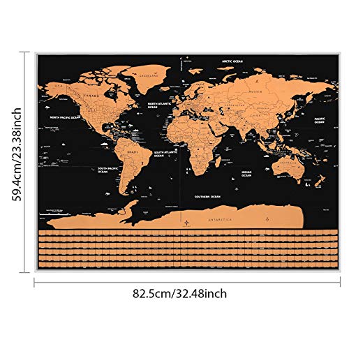 Justech Mapa Mundi Rascar 82 x 59cm Rasguño del Mapa Educativo del Mundo Mapa Mundial de Viaje Mapa Mundi de Pared Grande Mapa del Mundo para Pared con Estados y Banderas de Países