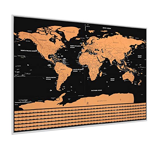 Justech Mapa Mundi Rascar 82 x 59cm Rasguño del Mapa Educativo del Mundo Mapa Mundial de Viaje Mapa Mundi de Pared Grande Mapa del Mundo para Pared con Estados y Banderas de Países