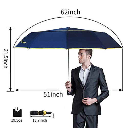 Kalolary Paraguas de Golf Open Automático Doble Cubiertas , Paraguas Plegables A Prueba DE Viento Grand Tamaño resistente al viento y al agua
