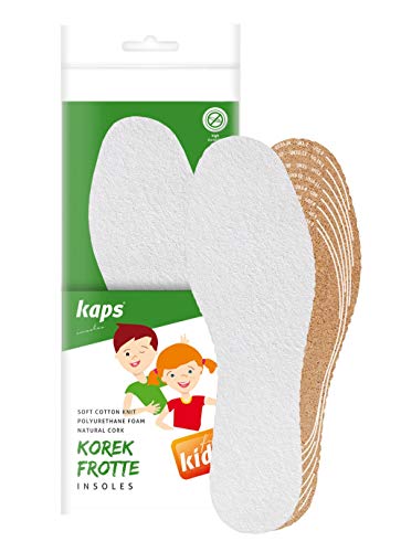 Kaps Cork Frotte Kids, Plantillas De Zapatos De Corcho Y Felpa Para Niños, Frescura E Higiene, Talla A Medida, Corte A Medida, Todos Los Tamaños, 1 Par