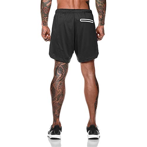 Kfnire Deporte Pantalones Cortos para Hombre, 2 en 1 Pantalones Cortos de Gimnasio con Forro de Bolsillo Incorporado Fitness Secado Rápido Transpirables Hombre Shorts Deportivos para Correr