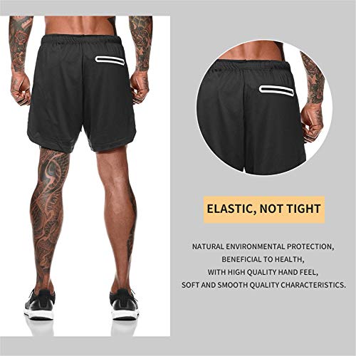 Kfnire Deporte Pantalones Cortos para Hombre, 2 en 1 Pantalones Cortos de Gimnasio con Forro de Bolsillo Incorporado Fitness Secado Rápido Transpirables Hombre Shorts Deportivos para Correr