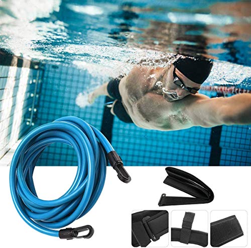 KIKILIVE Cinturón de natación para Exteriores, cinturón de Entrenamiento de natación, cinturón de Resistencia para natación, Cuerda elástica Duradera para Entrenamiento de Piscina (4M Light Blue)