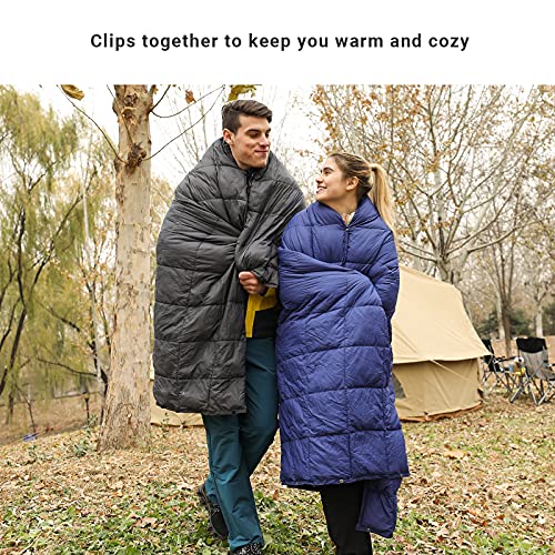 KingCamp Mantas de Acampada con Botón a Presión Manta Multifuncional Ligera Saco de Dormir Impermeable (175 × 135 cm) 0.44 kg Negro