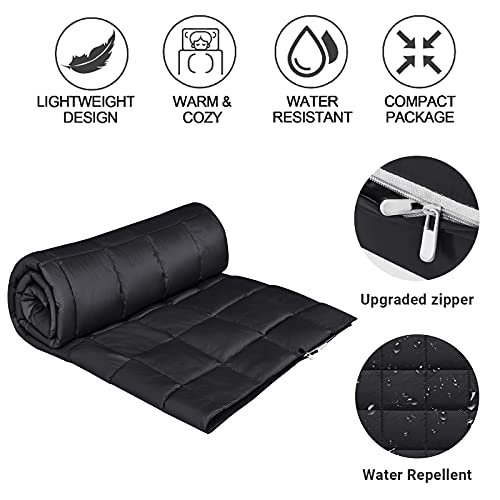 KingCamp Mantas de Acampada con Botón a Presión Manta Multifuncional Ligera Saco de Dormir Impermeable (175 × 135 cm) 0.44 kg Negro