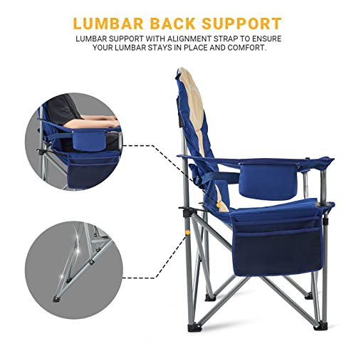 KingCamp Silla de Camping Resistente con Soporte Lumbar para Respaldo Plegable y Asiento de Lujo con Bolsa térmica y Soporte para reposabrazos