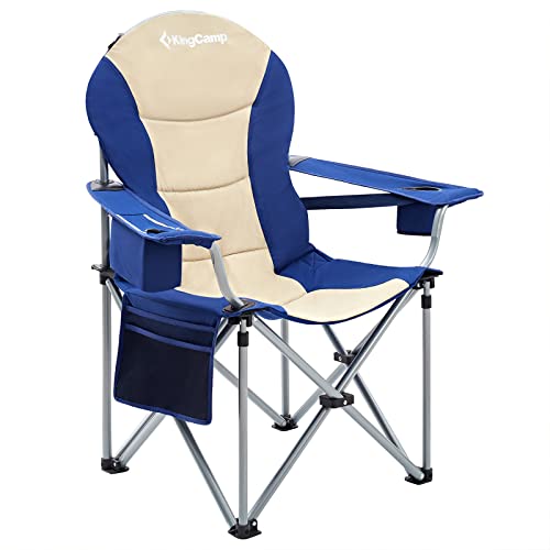 KingCamp Silla de Camping Resistente con Soporte Lumbar para Respaldo Plegable y Asiento de Lujo con Bolsa térmica y Soporte para reposabrazos