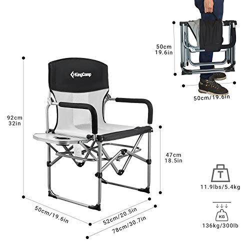 KingCamp Silla de Director Plegable de Camping, Poliéster Tubo de Hierro 600D Oxford, Pack de 2, Large