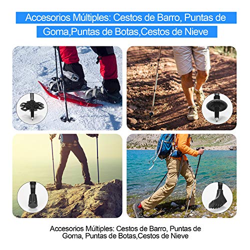 KIPIDA Bastones de Senderismo, Bastones Trekking Aleación de Aluminio Plegable Palillo de Escalada, Palo de Trekking Ajustables Adecuado para Escalada/Senderismo/Montañismo/Esquí-1 Piezas