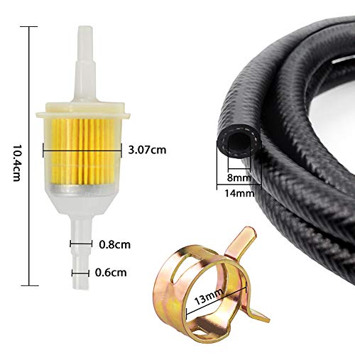 Kit de Manguera de Gasolina - 2 Metros Ø 8 mm Línea de Combustible + 2 Piezas Filtro de Gasolina de 8 mm + Abrazaderas de Manguera de 10 Piezas para Coche Moto Scooter