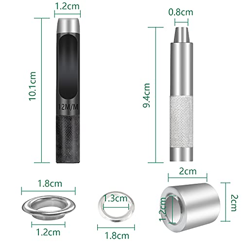 Kit Ojales Metalicos, 100Pcs Kit de Ojales para Lonas, Herramienta de Ojetes12mm, para Lonas Toldos Cuero Cortinas con Caja de Almacenamiento