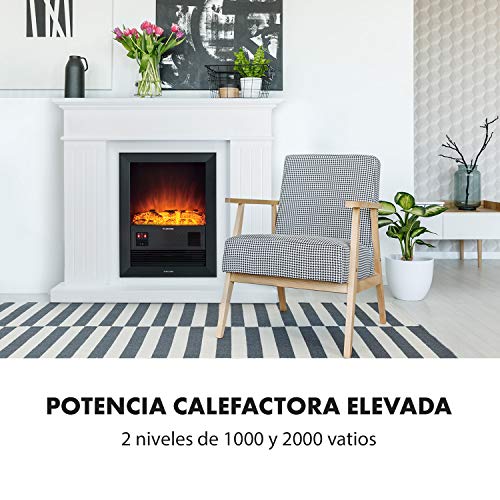 KLARSTEIN Chamonix - Chimenea eléctrica, Chimeneas eléctricas Decorativas, 2000 W, 2 Niveles, Termostato, Programable, Mando a Distancia, Chimenea Decorativa, Protección sobrecalentamiento, Blanco