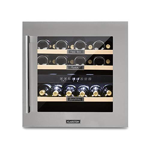 Klarstein Vinsider 36 - Nevera para vinos, Nevera de bebidas, Con pizarra, 2 zonas, Temperatura regulable entre 5 y 22 °C, 94 litros,36 botellas, 59,5 cm, Eficiencia energética clase G, Gris