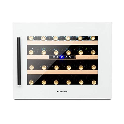 Klarstein Vinsider - Nevera para vinos, Vinoteca para bebidas, Empotrable, Temperatura 5-22 °C, Puerta acristalada, Pantalla LCD, Luz interior LED, Acero inoxidable, 24 Botellas, Blanco