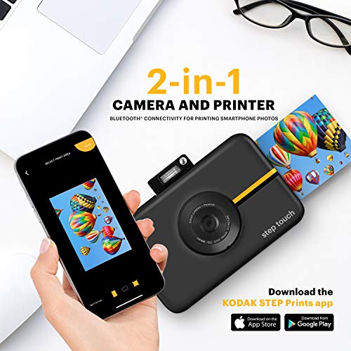 KODAK Step Touch | Cámara digital de 13 MP e impresora instantánea con pantalla de 3,5", vídeo de alta definición, zoom óptico de 10x, suite de edición, Bluetooth y tinta cero ZINK. | Negro