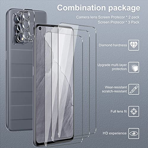 Kokio [3+2 Pack] Protector de Pantalla Compatible con Realme GT Master Edition 5G, 3 x Película protectora de vidrio templado y 2 x Protector de Lente de cámara,Para Realme GT Master