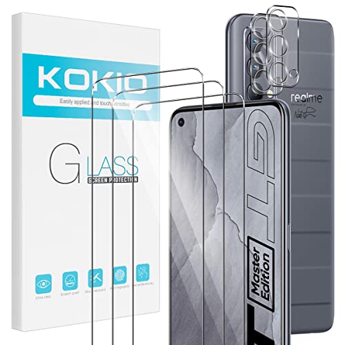 Kokio [3+2 Pack] Protector de Pantalla Compatible con Realme GT Master Edition 5G, 3 x Película protectora de vidrio templado y 2 x Protector de Lente de cámara,Para Realme GT Master