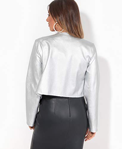 KRISP Bolero Elegante Mujer Fiesta Torera Talla Grande Manga Larga Joven Chaqueta Corta Boda Formal Vestir, (Plateado, L), 4432-SIL-L