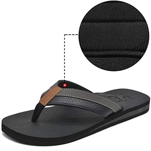 KuaiLu Chanclas Hombre Verano Playa Piscina Cuero y Tela Flip Flops Caballero Comodas Piel Planas Caminar Sandalias De Dedo Antideslizante Yoga-Espuma Chancletas Negro Claro 45