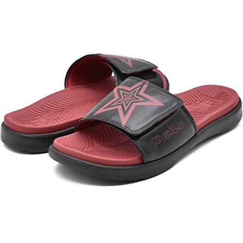 KUAILU Hombre Sandalias de Playa de Punta Descubierta Slide Deportivo Ajustable Zapatillas de Verano Ortopedicas Negro talla 45