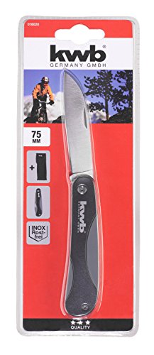 KWB Cuchillo de ocio con funda de nailon para cinturón, 7,5 cm, hoja de acero inoxidable, plegable, 1 pieza, 016020