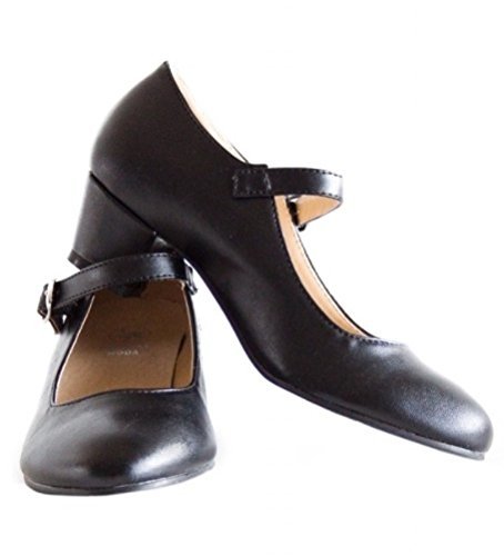 LA SEÑORITA Zapatos de Flamenco para Niña y Mujer [Talla 22 a 42]. Zapatos de Tacón para Sevillanas y Clases de Baile. Suela de Goma & Gran Sujeción. Zapatos de Gitana Negro