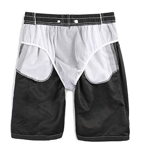 Lachi Bañador Hombre Pantalon Corto de Playa Deporte Natacion Training Gym Deportivo Secado Rápido con Forro de Mallas,Negro 2,M