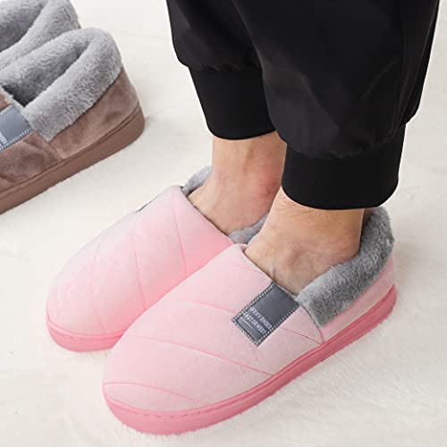 LACOFIA Zapatillas de Estar por Casa de Mujer Cerradas Pantuflas Señora Invierno con Suela de Goma Antideslizante para Interiores y Exteriores Rosa Claro 40/41